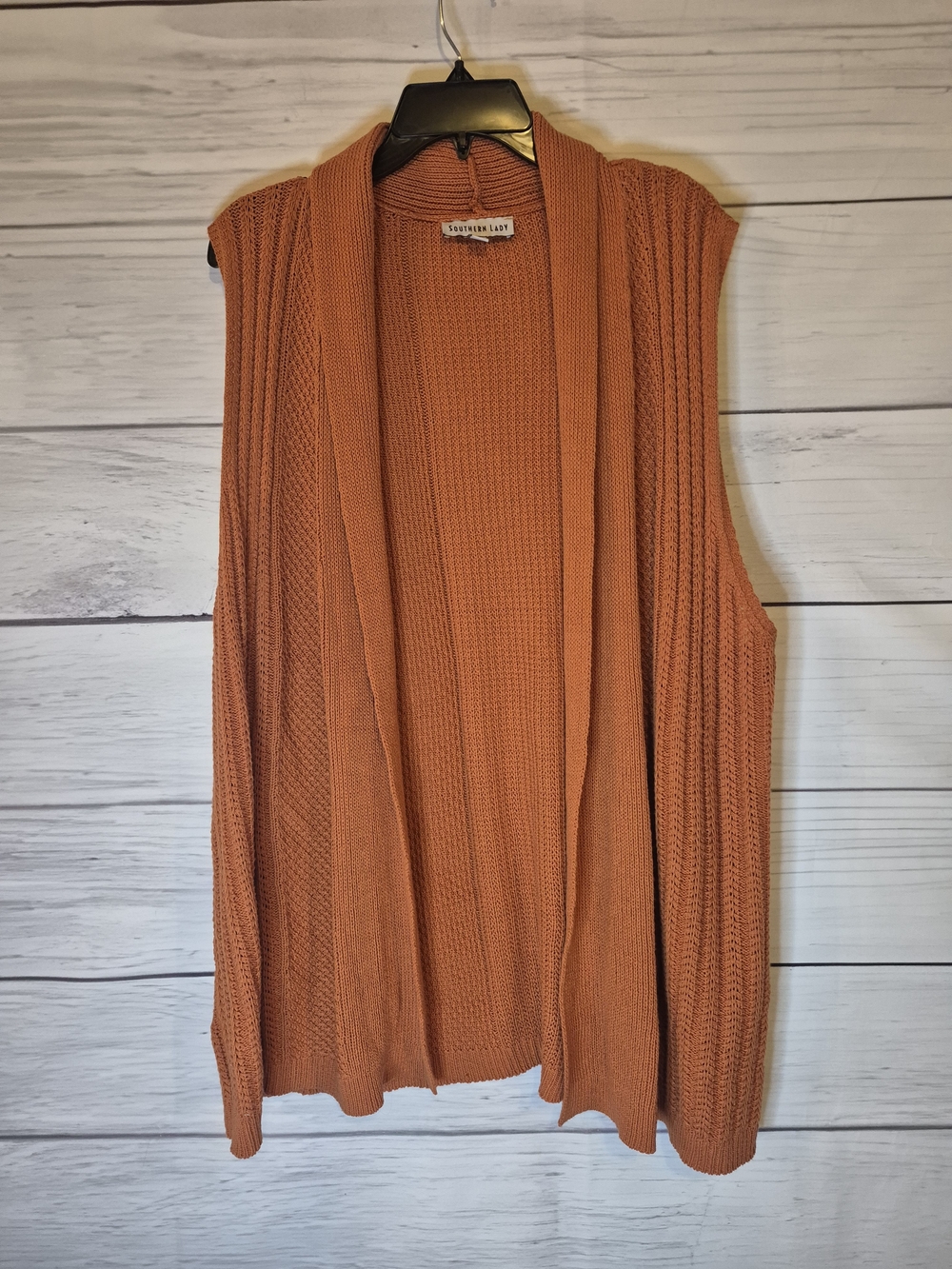 Southern Lady Open-Front Sleeveless Cardigan - Burnt Orange Fall Autumn Size 1X